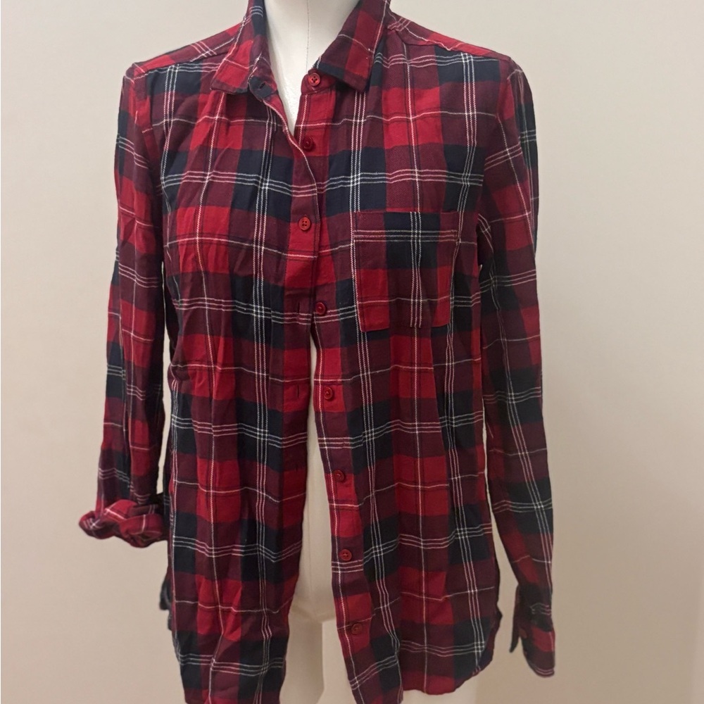 Garnet Hill Red and Black Plaid Button-Up Shirt